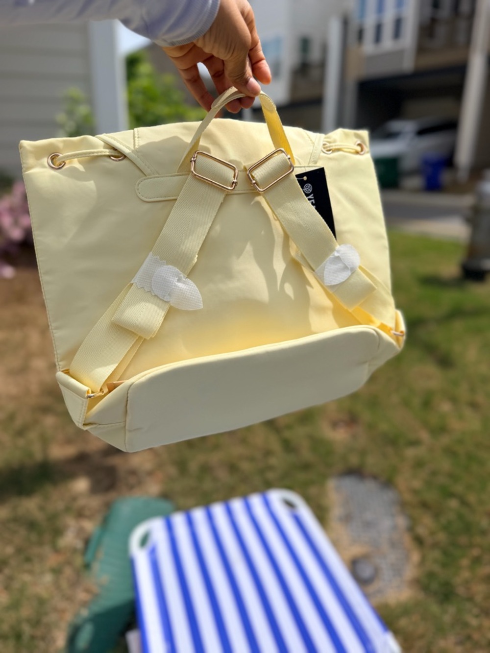 Year of Ours Backpack with Front Pockets- Baby Yellow . Rose Gold Hardware - Picture 6 of 13
